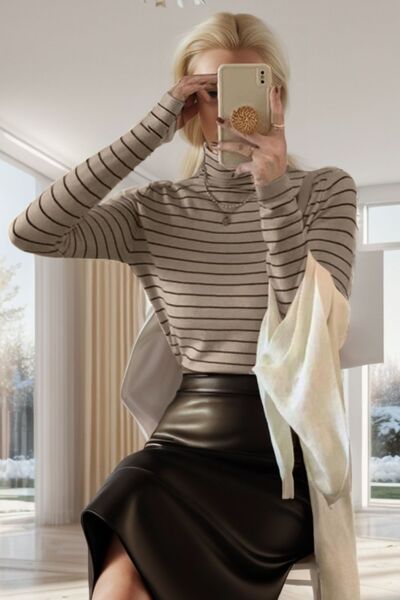 Striped Turtleneck Long Sleeve T-Shirt