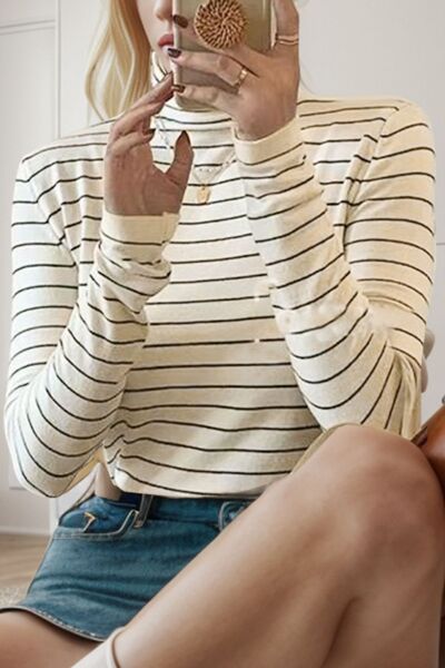 Striped Turtleneck Long Sleeve T-Shirt